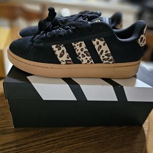 Adidas Black and Leopard Print Sneakers